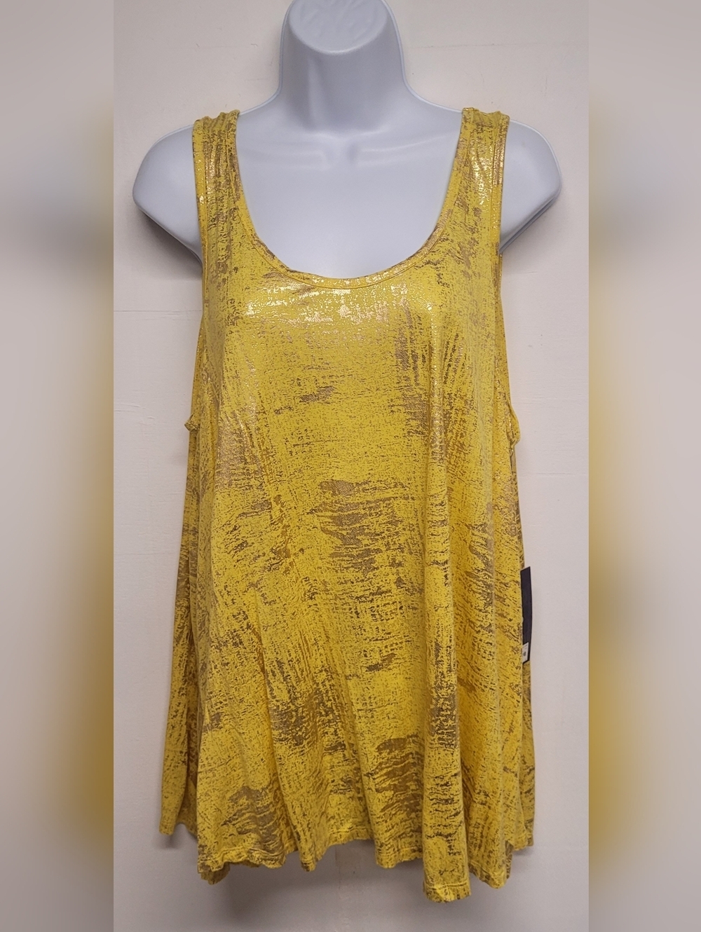 Jennifer Lopez XL Tank Top Yellow Gold Sheen Metallic Flare Slinky Stretch